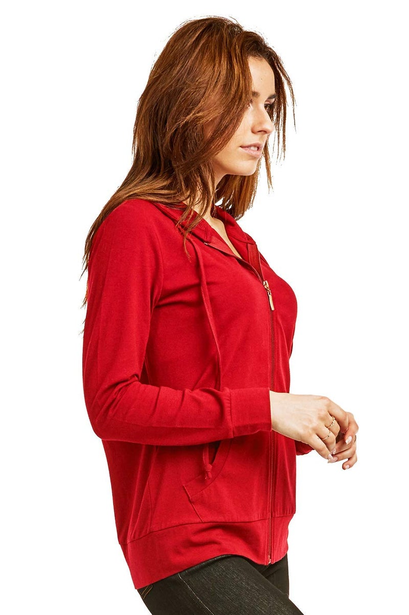 Sofra Women's Thin Cotton Zip Up Hoodie Jacket (M, Red) - Image 2